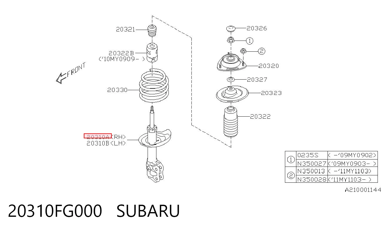 20310FG000 Subaru Amortecedor dianteiro direito