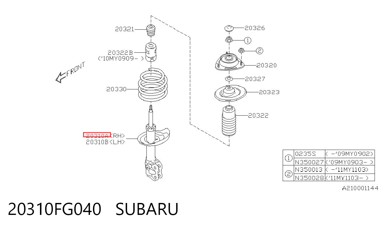 20310FG040 Subaru Amortecedor dianteiro direito