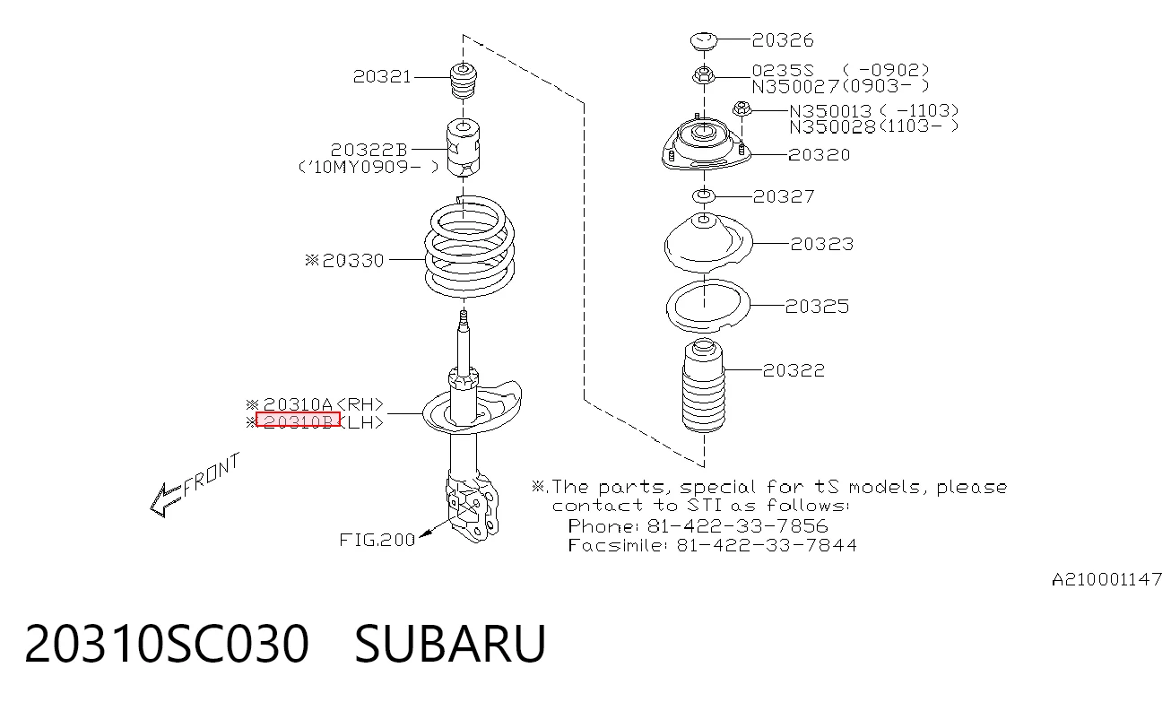 20310SC030 Subaru Amortecedor dianteiro esquerdo