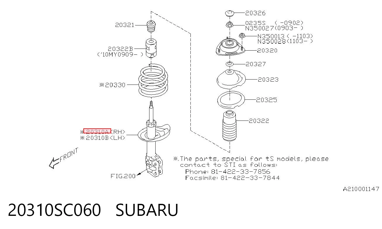 20310SC060 Subaru Amortecedor dianteiro direito