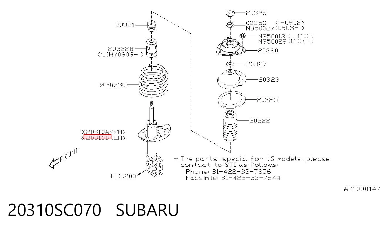 20310SC070 Subaru Amortecedor dianteiro esquerdo