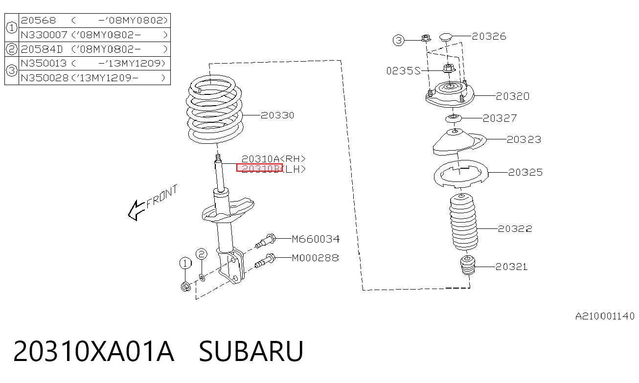 20310XA01A Subaru Amortecedor dianteiro esquerdo