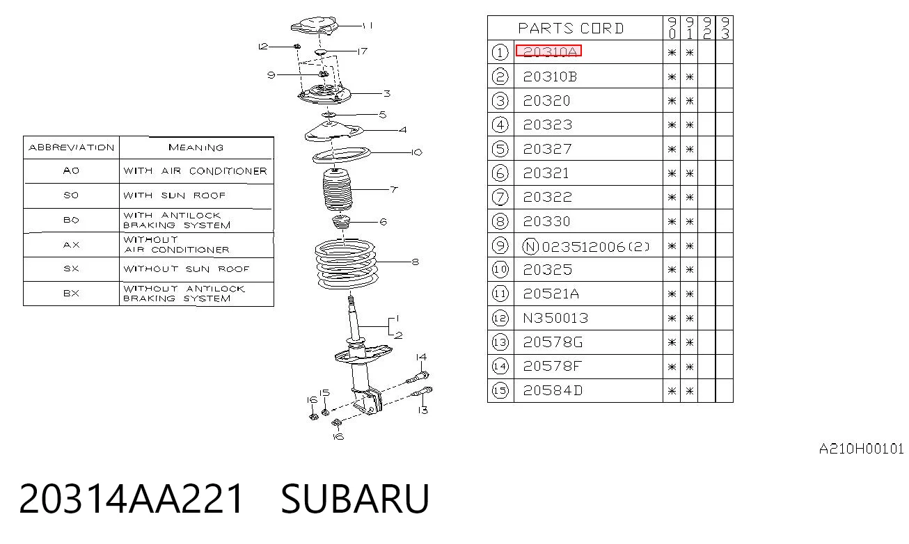Amortecedor dianteiro para Subaru Legacy BD, BG