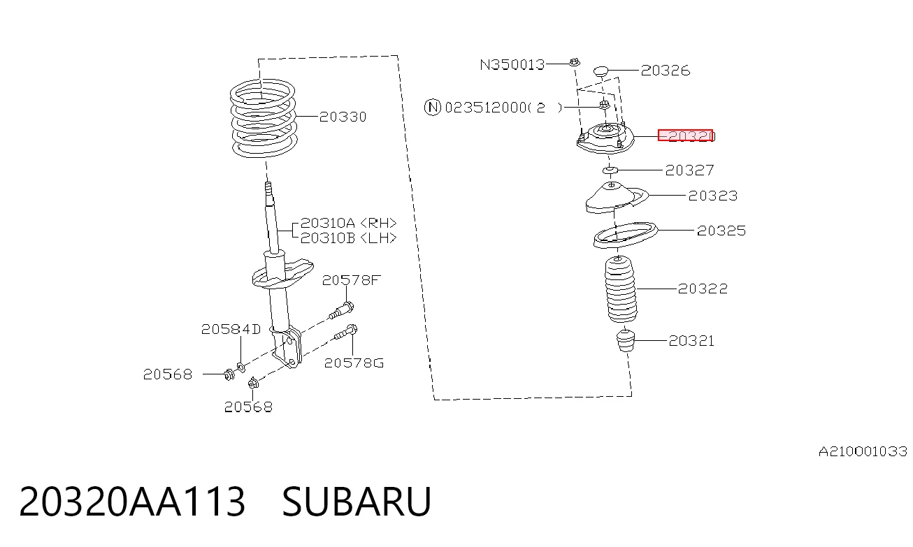 20320AA113 Subaru Suporte de amortecedor dianteiro