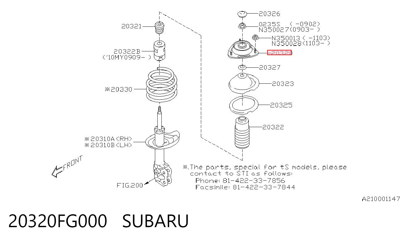 20320FG000 Subaru Suporte de amortecedor dianteiro