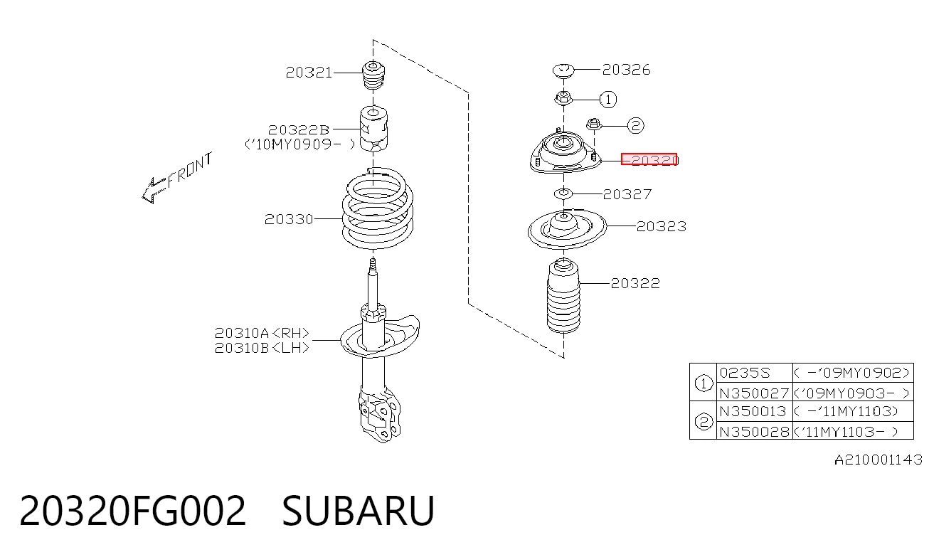 20320FG002 Subaru Suporte de amortecedor dianteiro