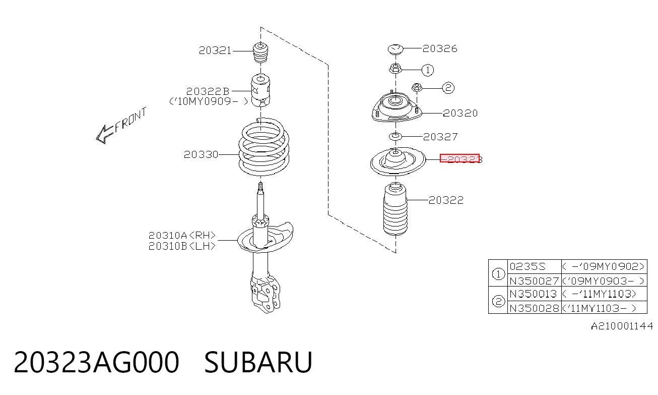 20323AG000 Subaru Copo de suporte superior de mola dianteira