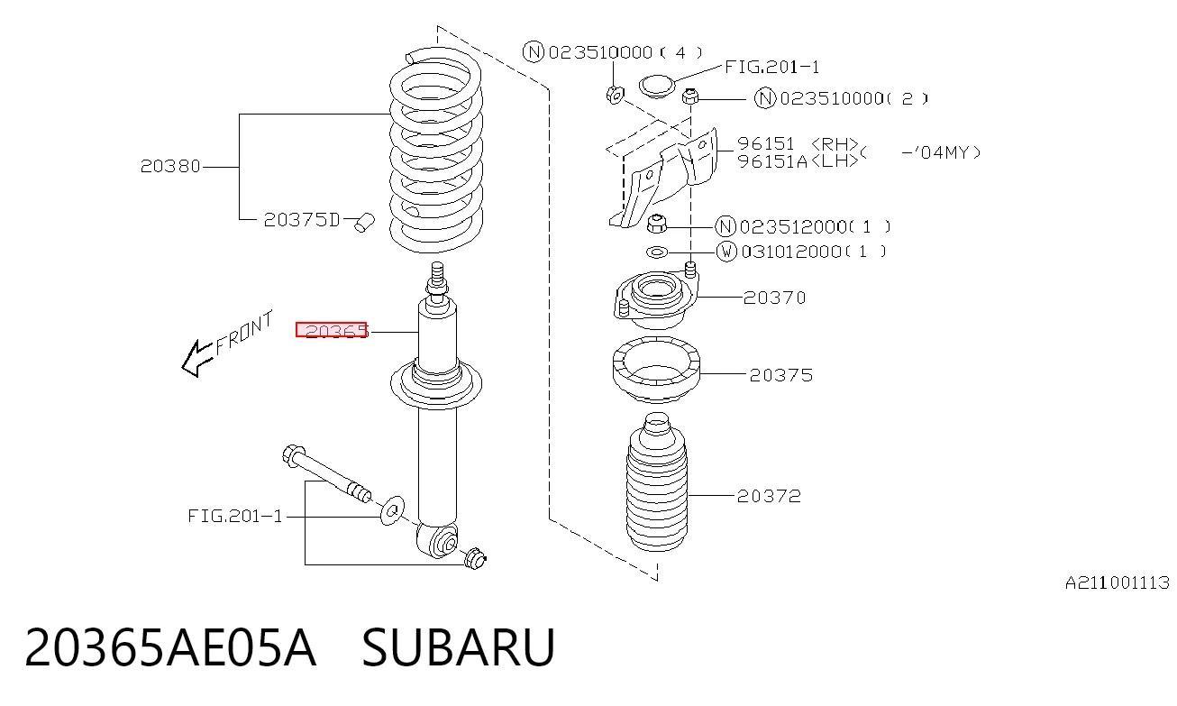 20365AE05A Subaru Amortecedor traseiro