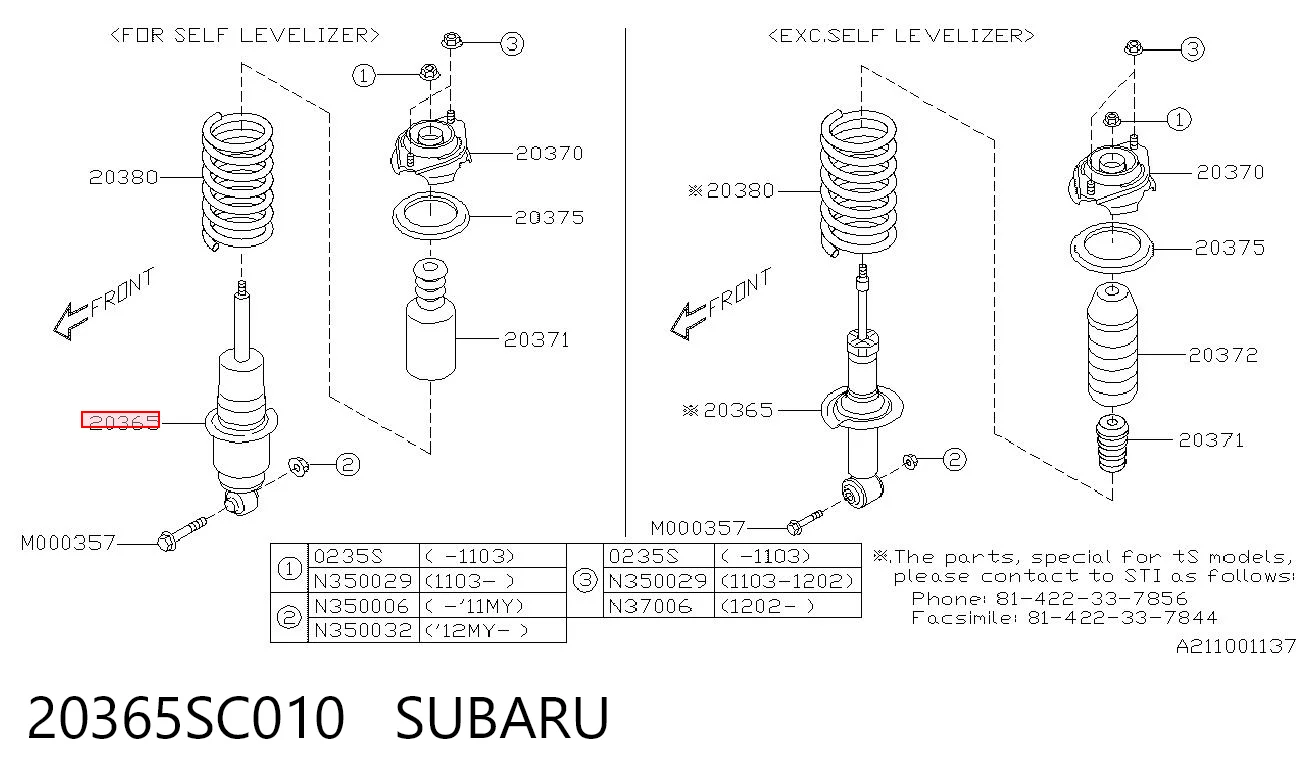 20365SC010 Subaru Amortecedor traseiro