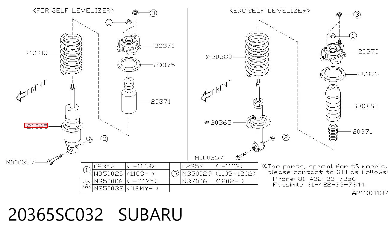 20365SC032 Subaru Amortecedor traseiro
