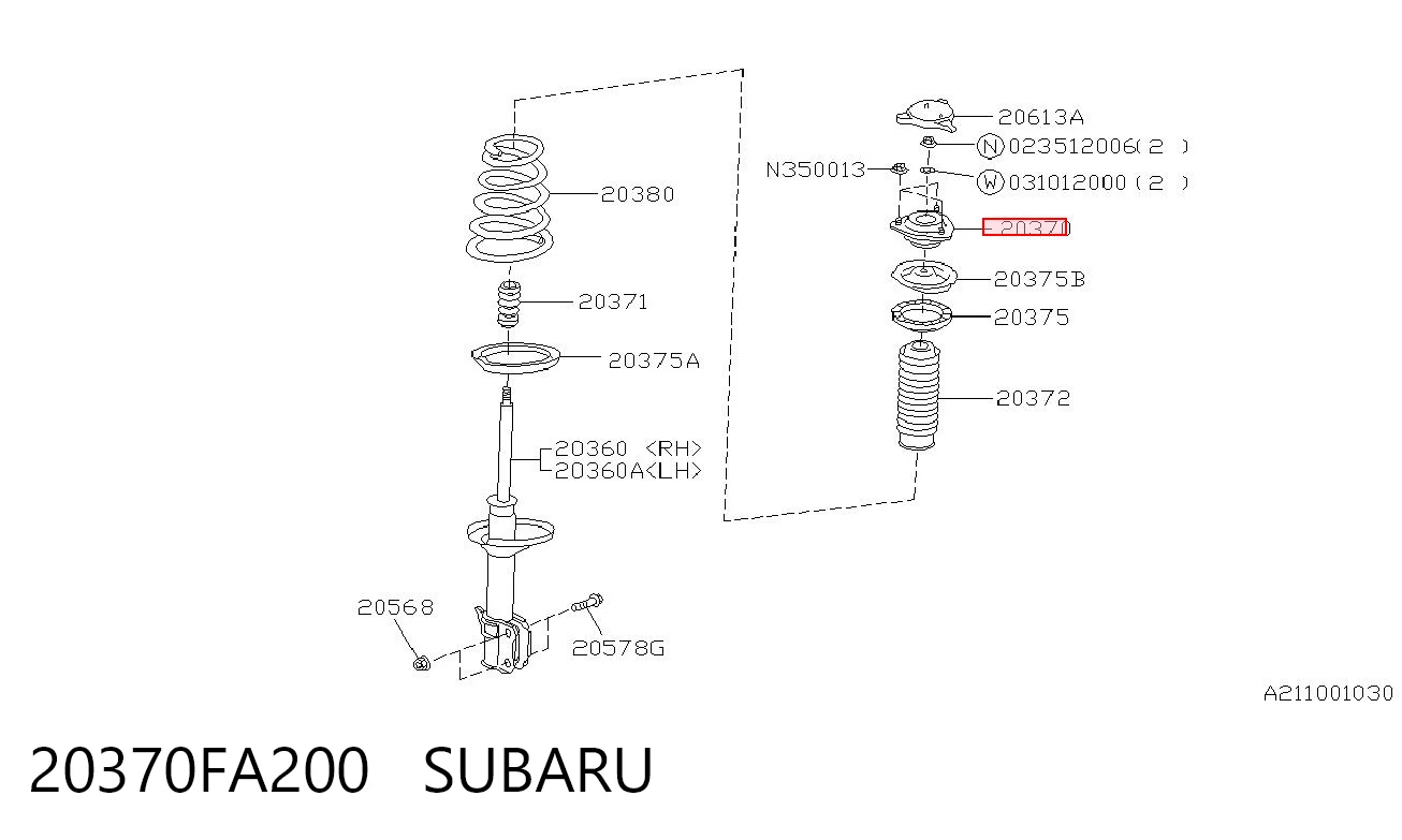 20370FA200 Subaru Suporte de amortecedor traseiro