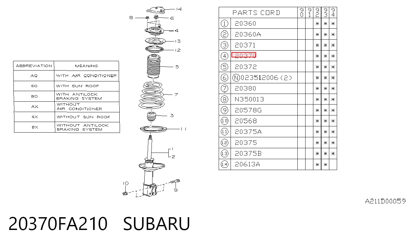 20370FA210 Subaru Suporte de amortecedor traseiro