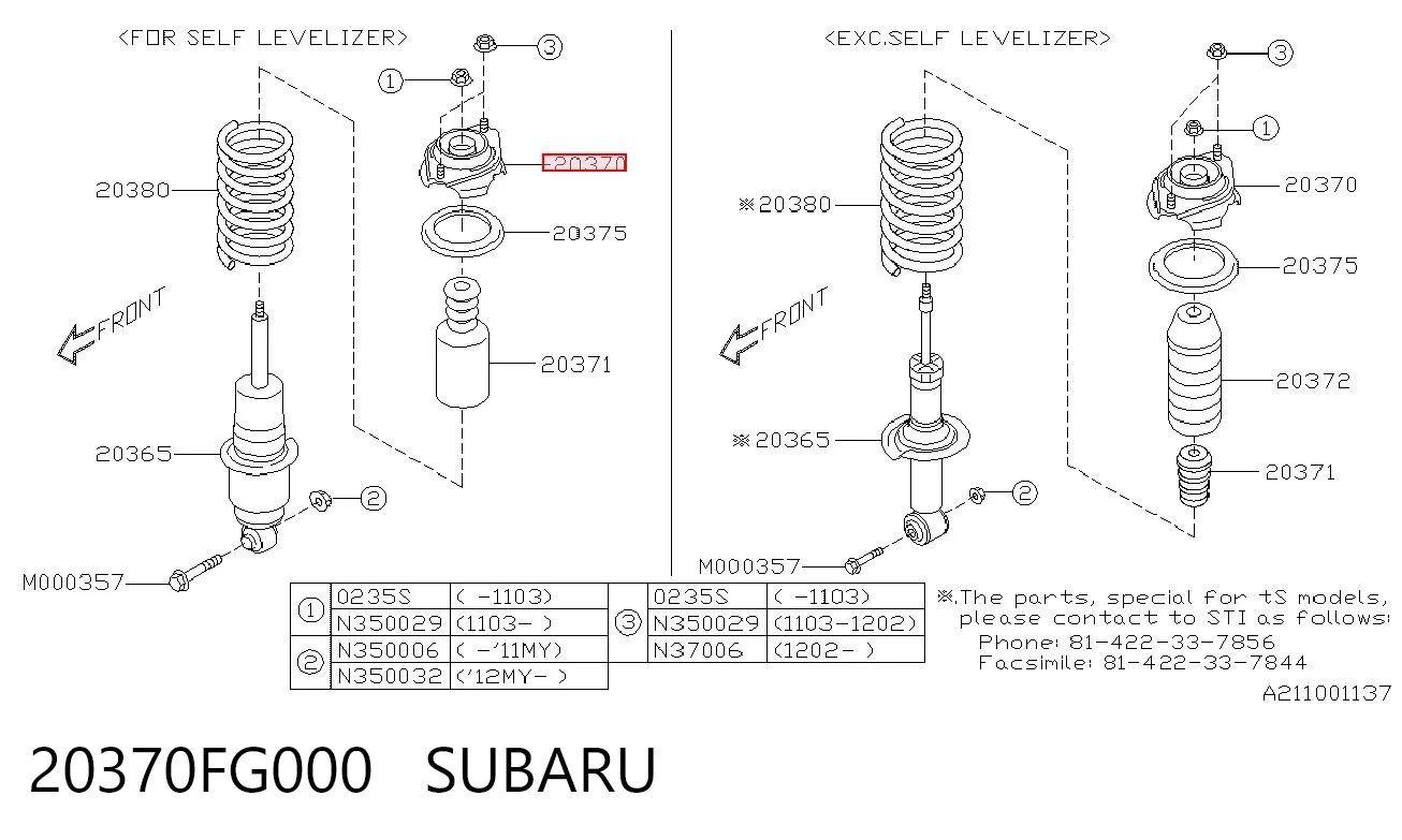 20370FG000 Subaru Suporte de amortecedor traseiro