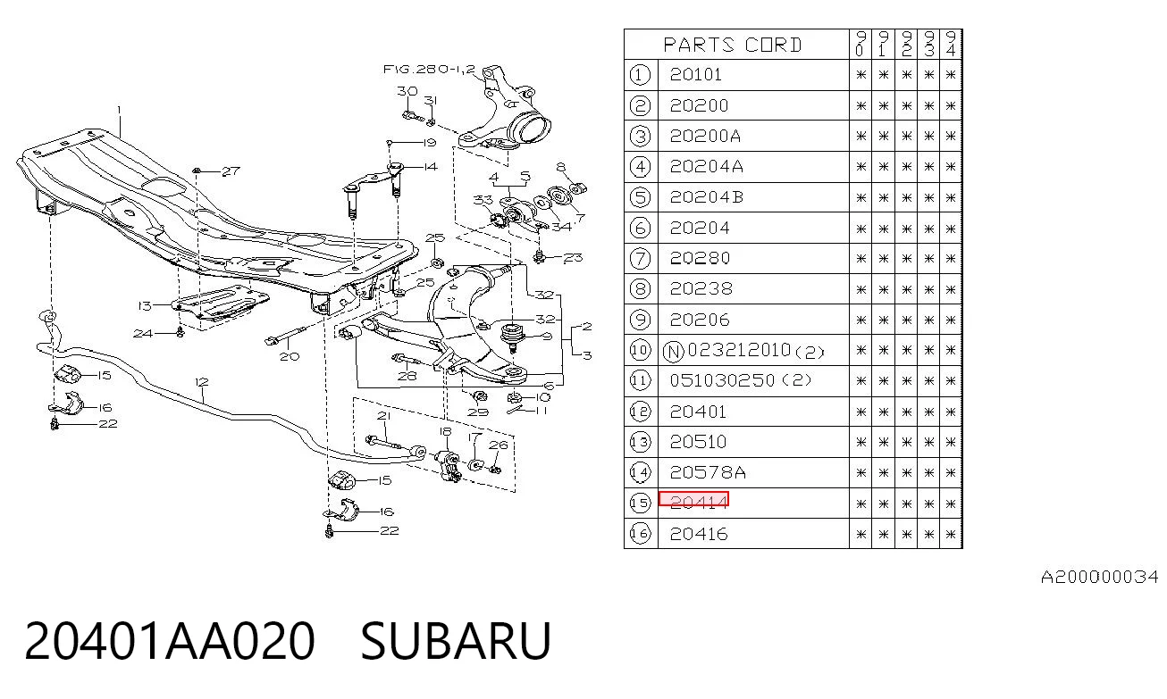 20401AA020 Subaru Bucha de estabilizador traseiro