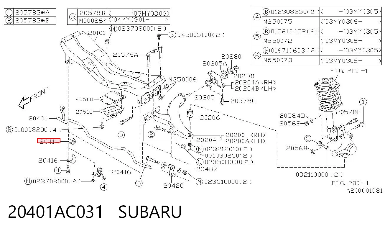 20401AC031 Subaru Bucha de estabilizador dianteiro