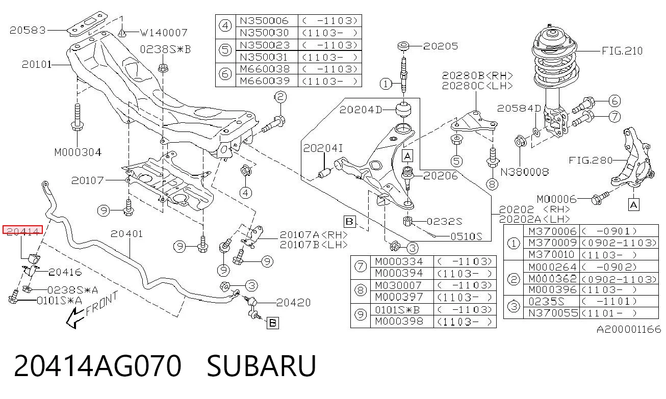 20414AG070 Subaru Bucha de estabilizador dianteiro