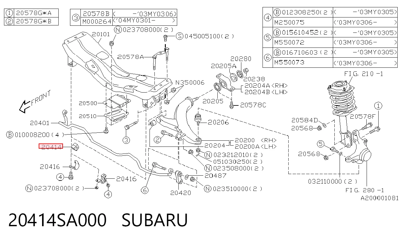 20414SA000 Subaru Bucha de estabilizador dianteiro