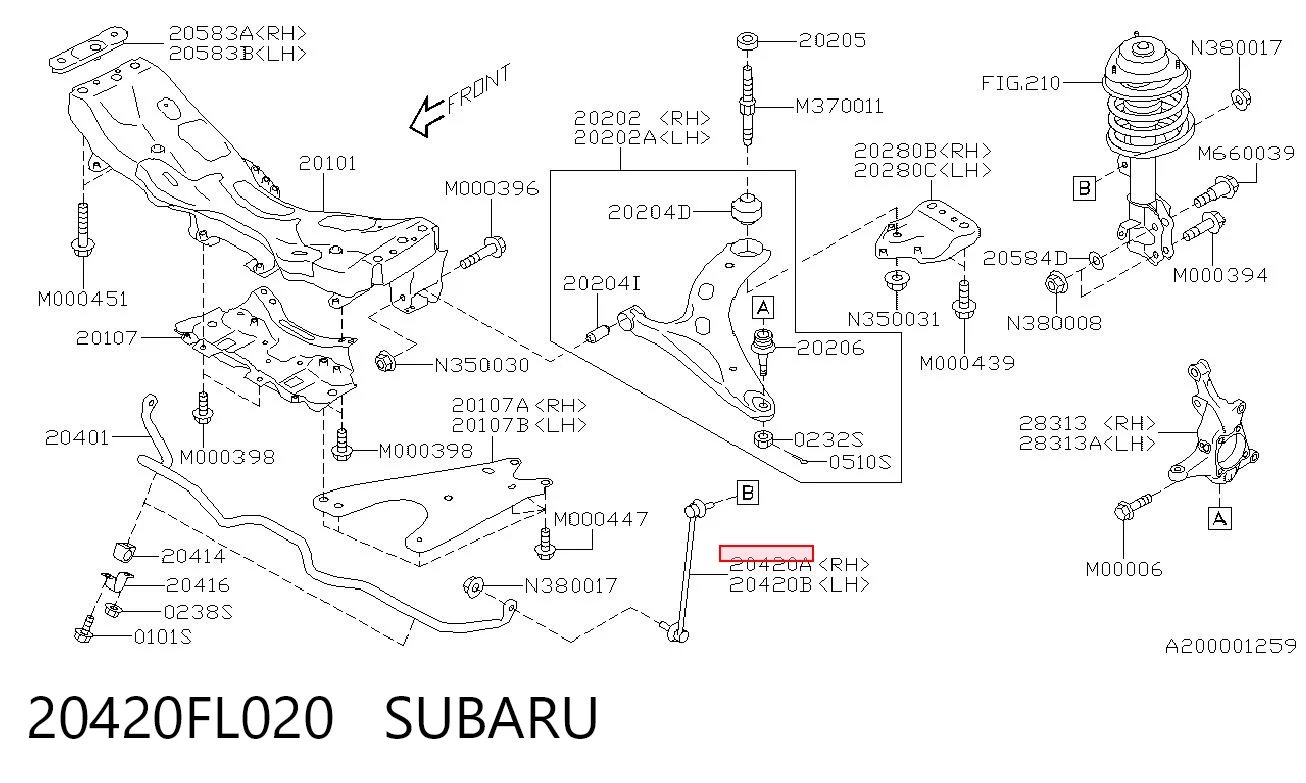 20420FL020 Subaru Montante direito de estabilizador dianteiro