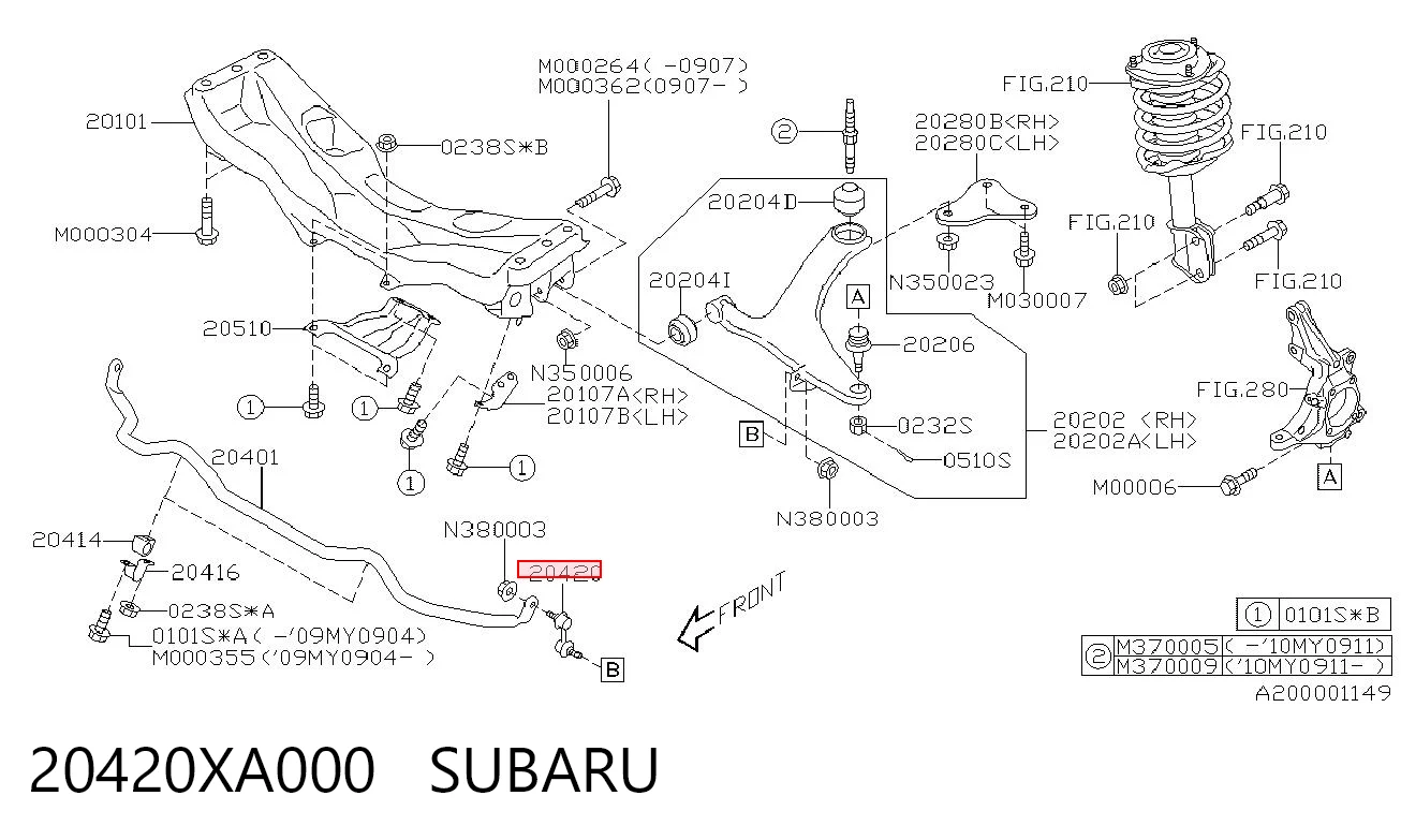 20420XA000 Subaru Montante de estabilizador dianteiro