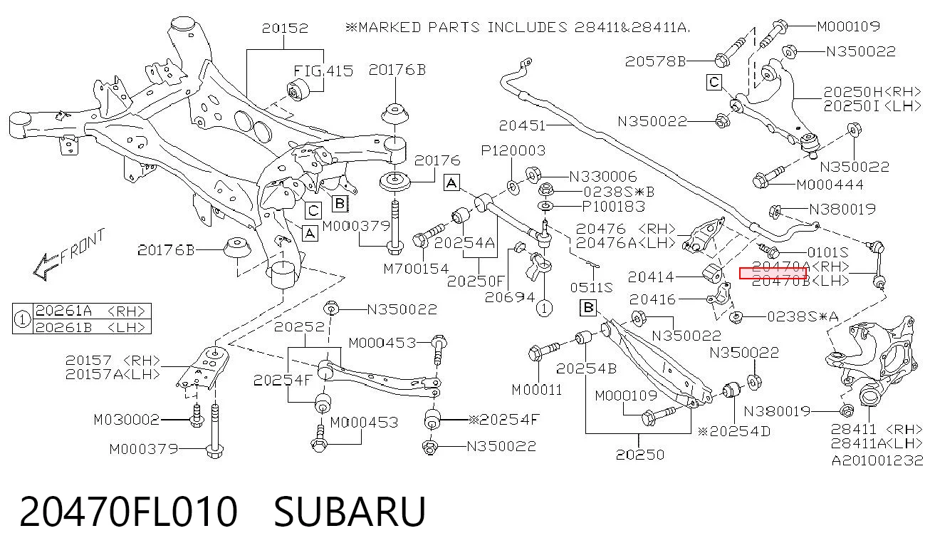 20470FL010 Subaru Montante esquerdo de estabilizador traseiro
