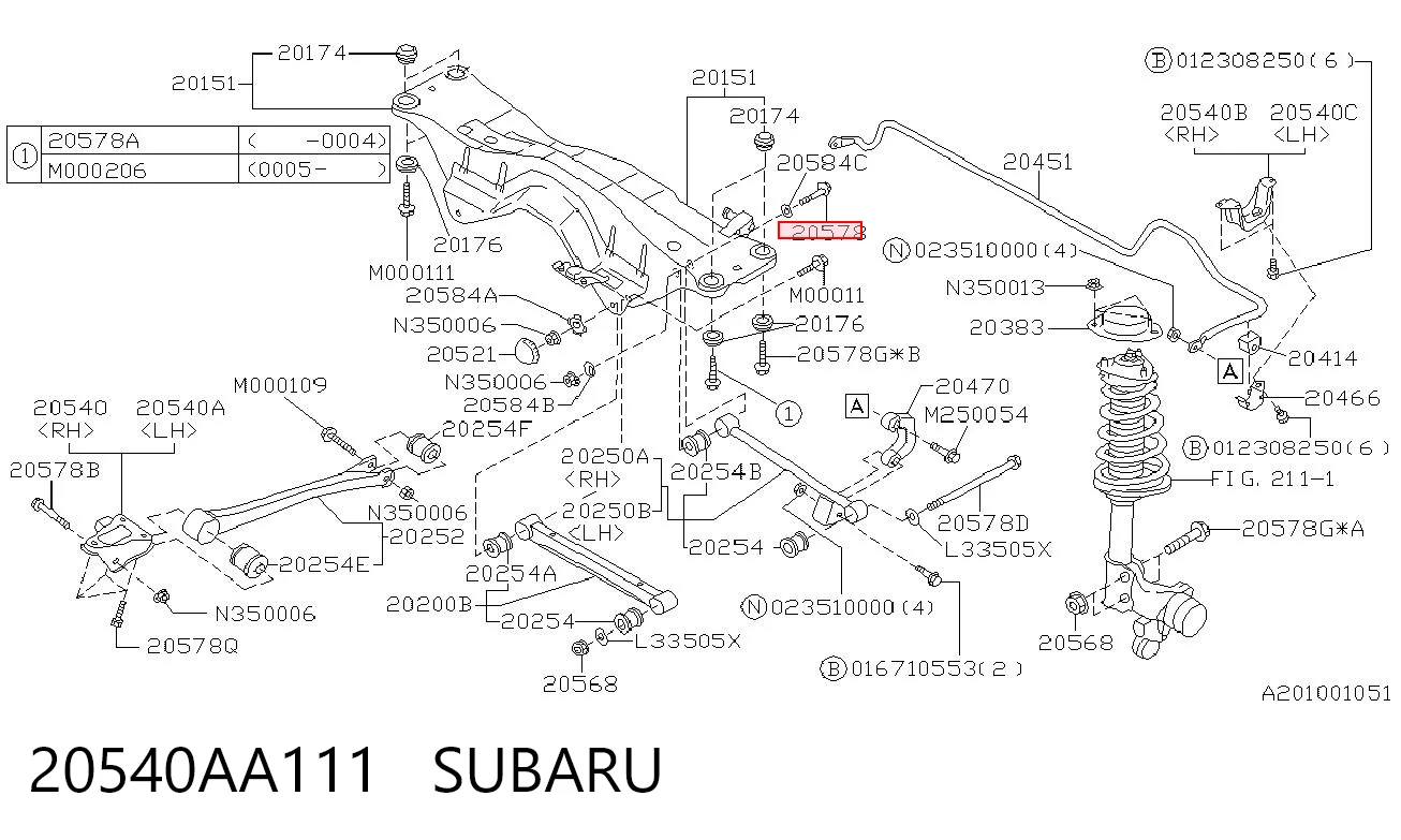 20540AA111 Subaru Parafuso de fixação de braço oscilante de inclinação traseiro, interno