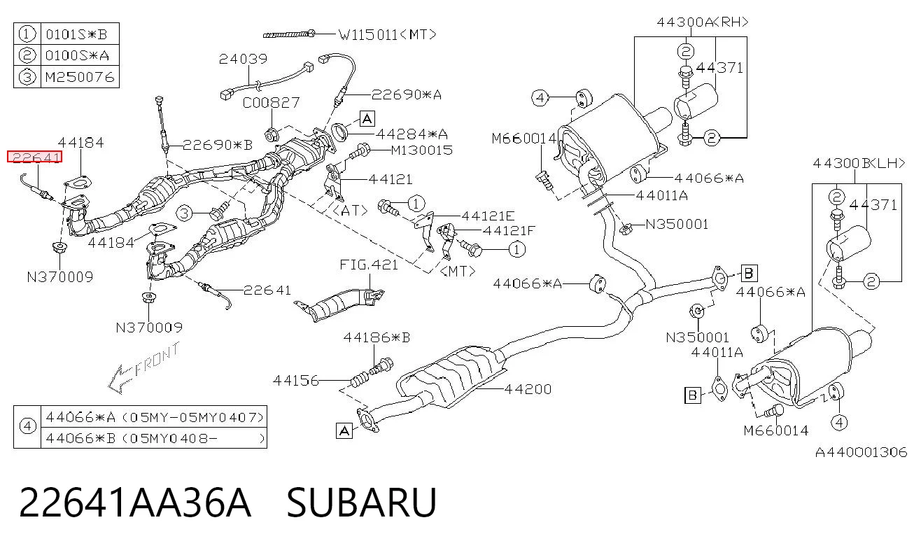 22641AA36A Subaru Sonda lambda, sensor de oxigênio até o catalisador
