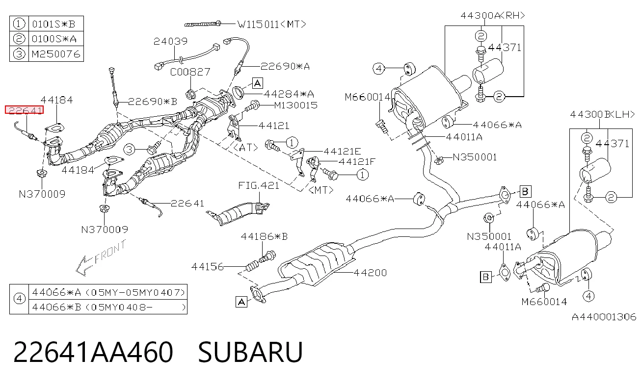 22641AA460 Subaru Sonda lambda, sensor de oxigênio até o catalisador