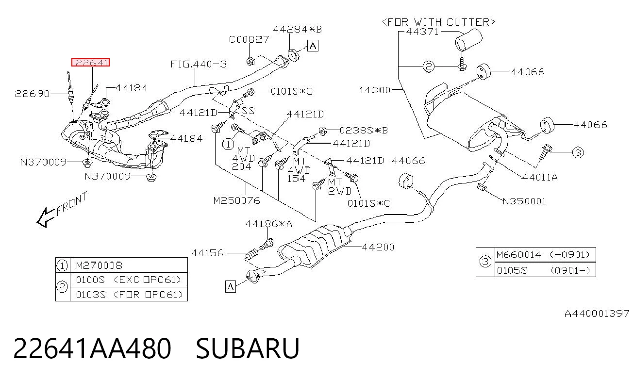 22641AA480 Subaru Sonda lambda, sensor de oxigênio até o catalisador