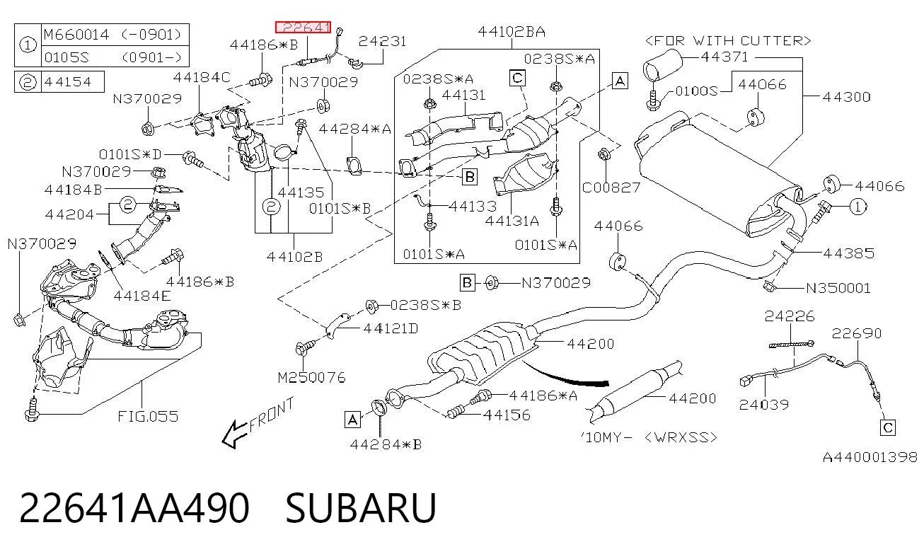 22641AA490 Subaru Sonda lambda, sensor de oxigênio até o catalisador