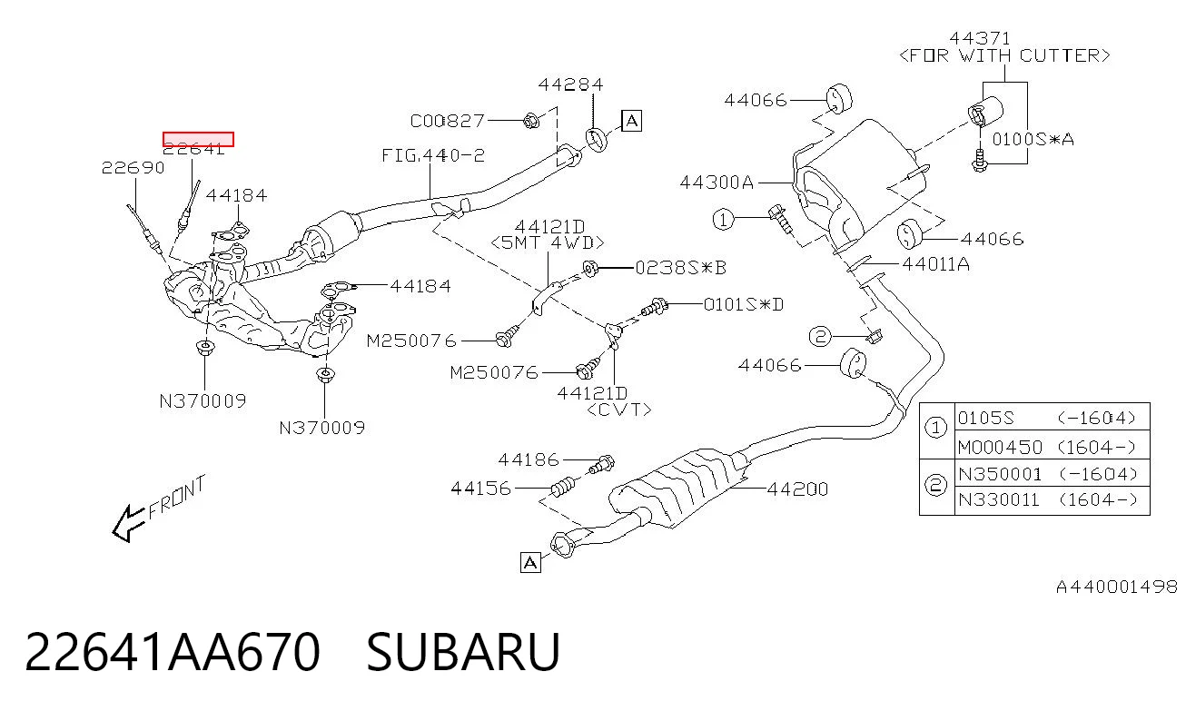 22641AA670 Subaru Sonda lambda, sensor de oxigênio até o catalisador