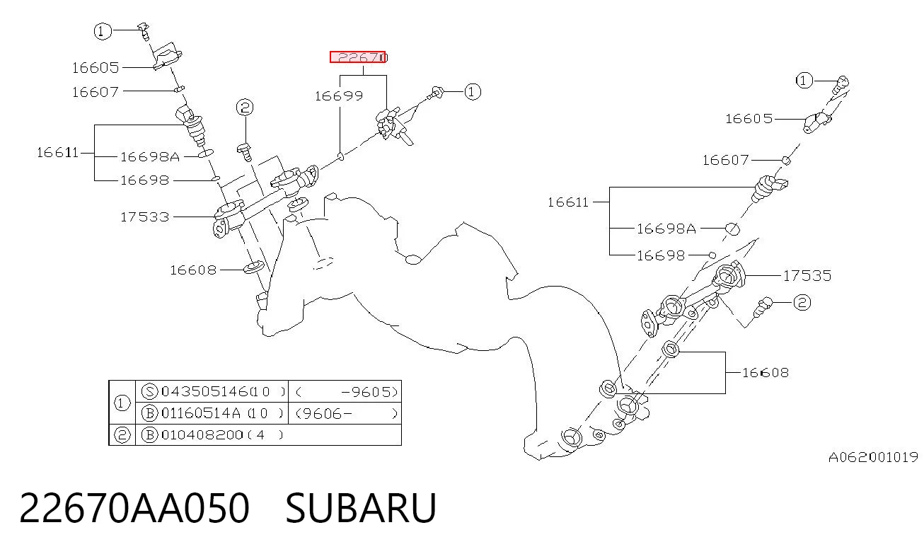 22670AA050 Subaru Regulador de pressão de combustível na régua de injectores