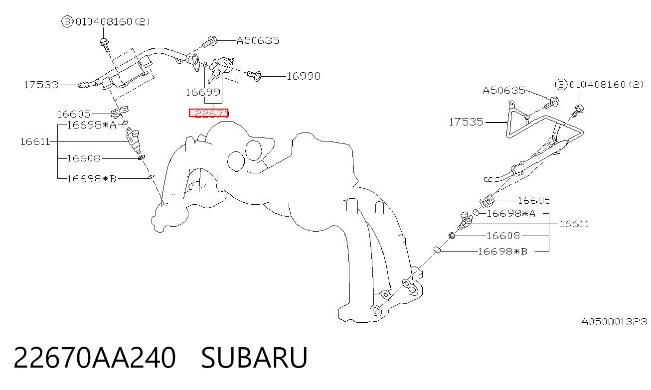 22670AA240 Subaru Regulador de pressão de combustível na régua de injectores