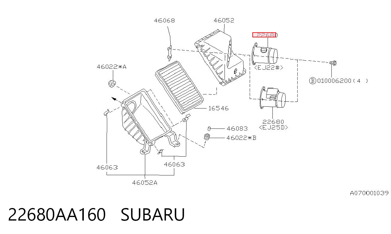 22680AA160 Subaru Sensor de fluxo (consumo) de ar, medidor de consumo M.A.F. - (Mass Airflow)