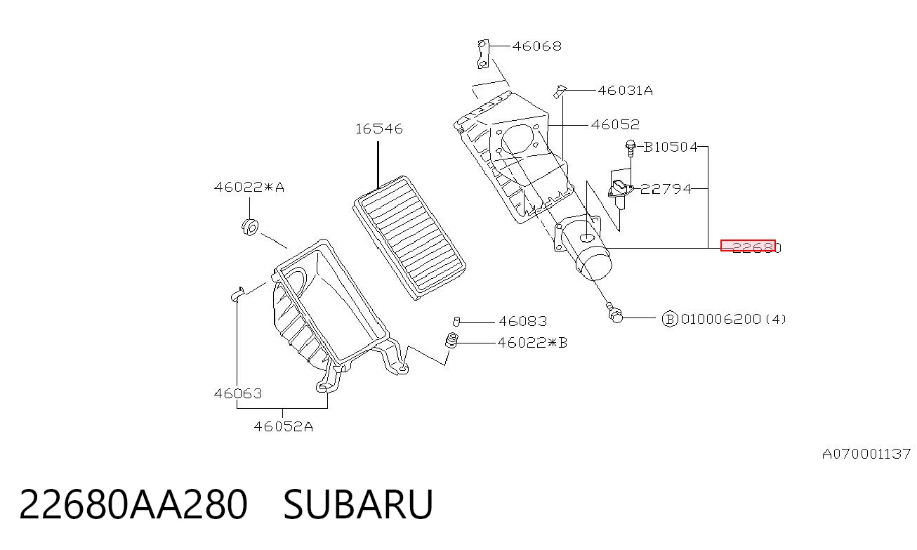 22680AA280 Subaru Sensor de fluxo (consumo) de ar, medidor de consumo M.A.F. - (Mass Airflow)