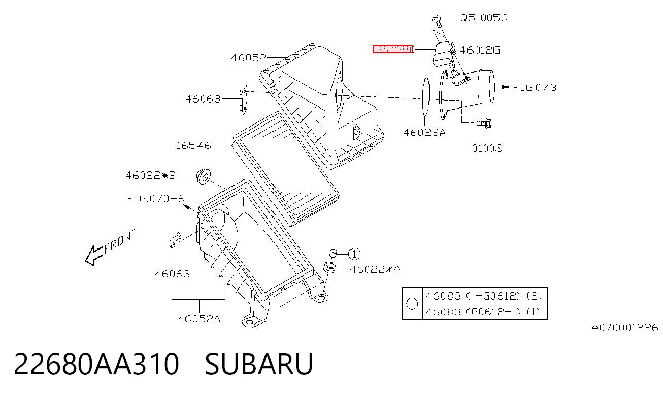 22680AA310 Subaru Sensor de fluxo (consumo) de ar, medidor de consumo M.A.F. - (Mass Airflow)