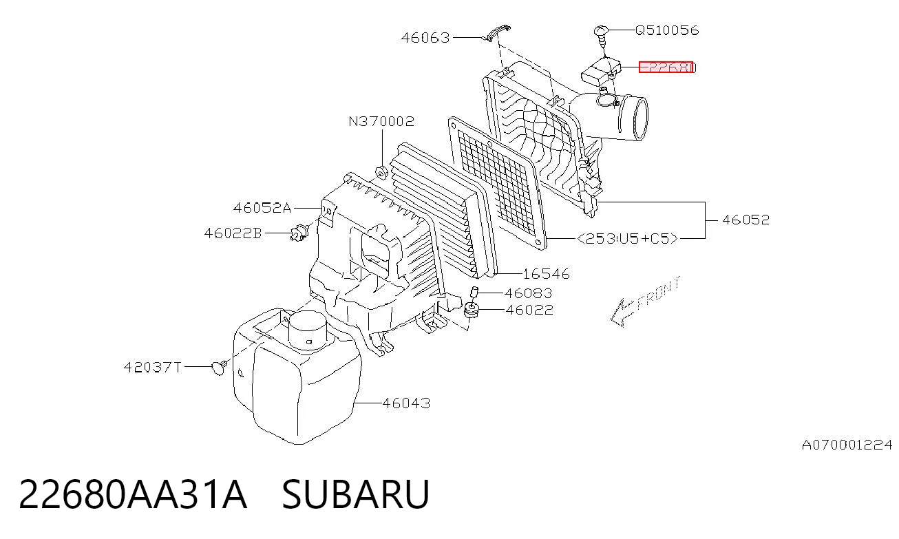 22680AA31A Subaru Sensor de fluxo (consumo) de ar, medidor de consumo M.A.F. - (Mass Airflow)