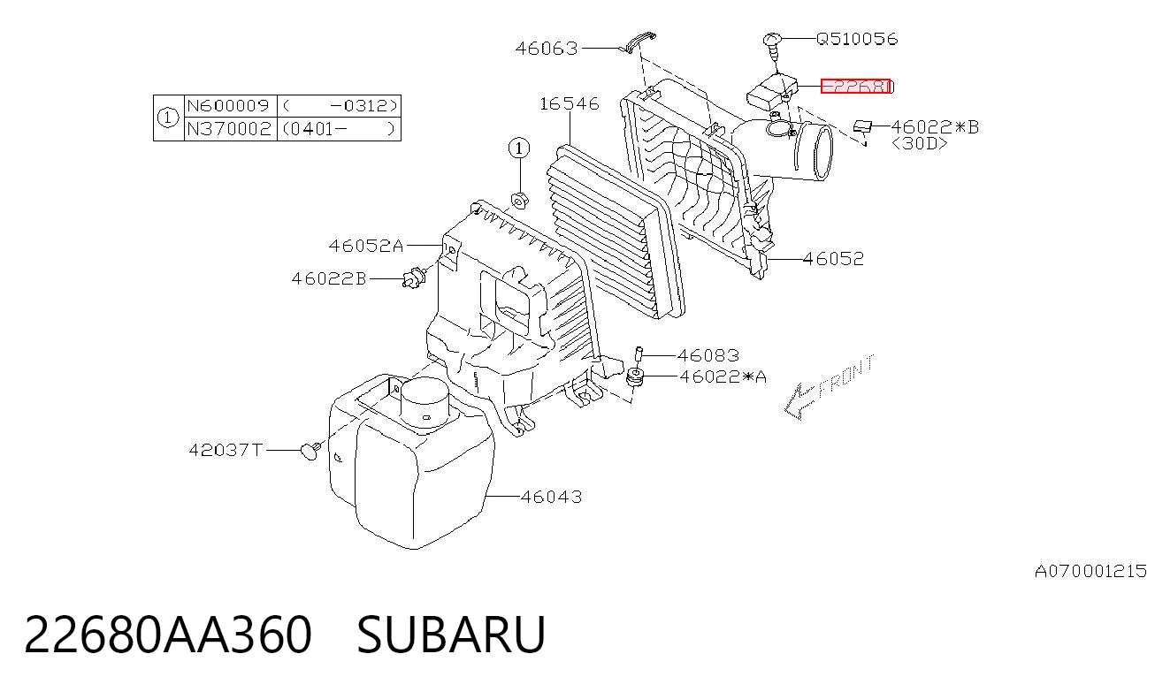 22680AA360 Subaru Sensor de fluxo (consumo) de ar, medidor de consumo M.A.F. - (Mass Airflow)
