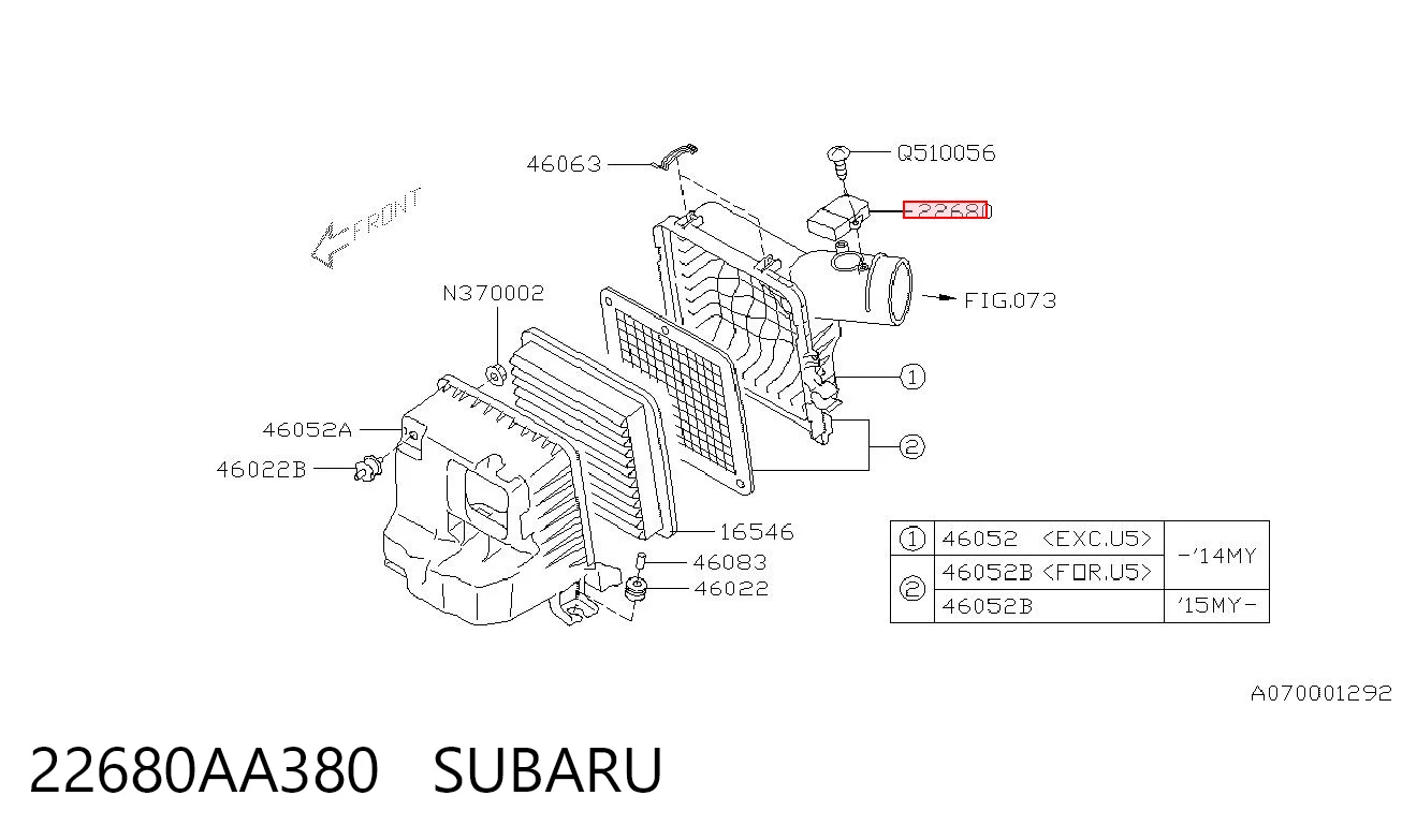 22680AA380 Subaru Sensor de fluxo (consumo) de ar, medidor de consumo M.A.F. - (Mass Airflow)