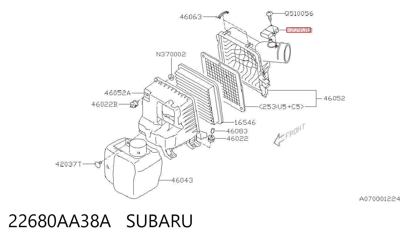 22680AA38A Subaru Sensor de fluxo (consumo) de ar, medidor de consumo M.A.F. - (Mass Airflow)
