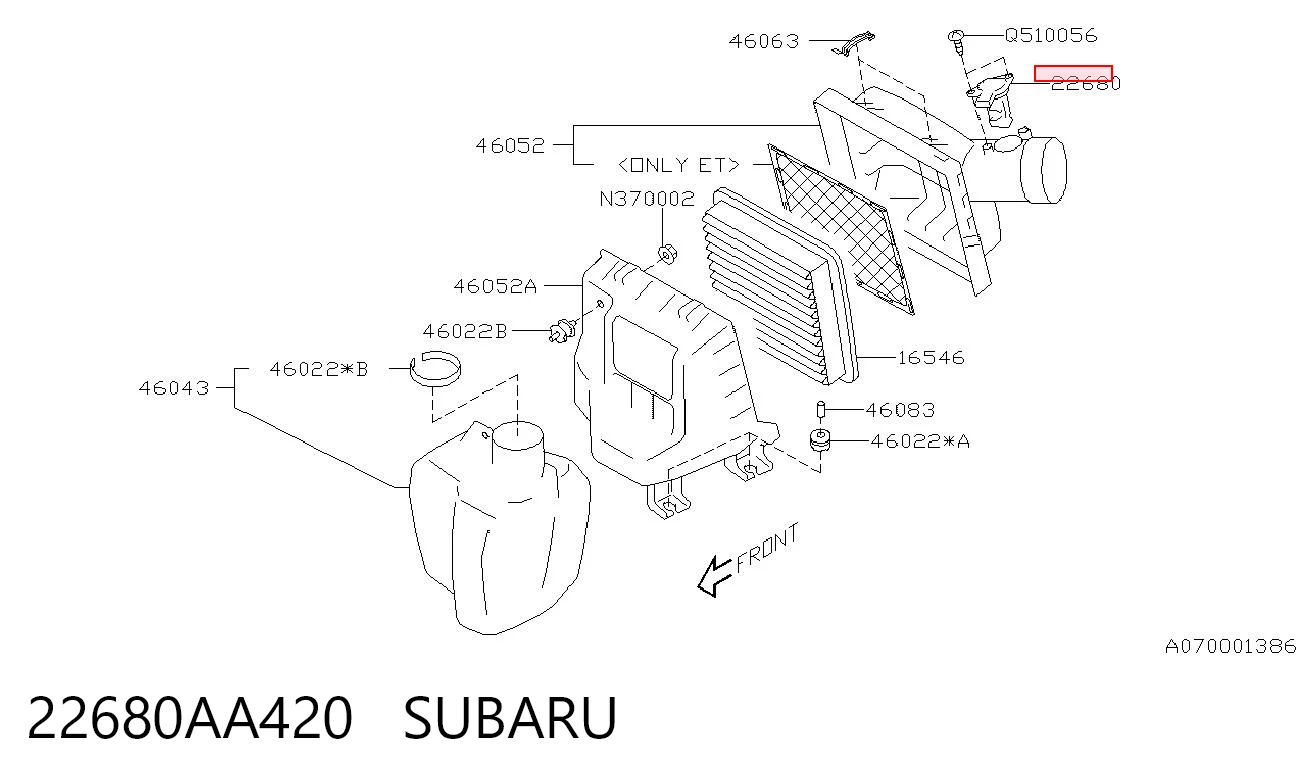 22680AA420 Subaru Sensor de fluxo (consumo) de ar, medidor de consumo M.A.F. - (Mass Airflow)