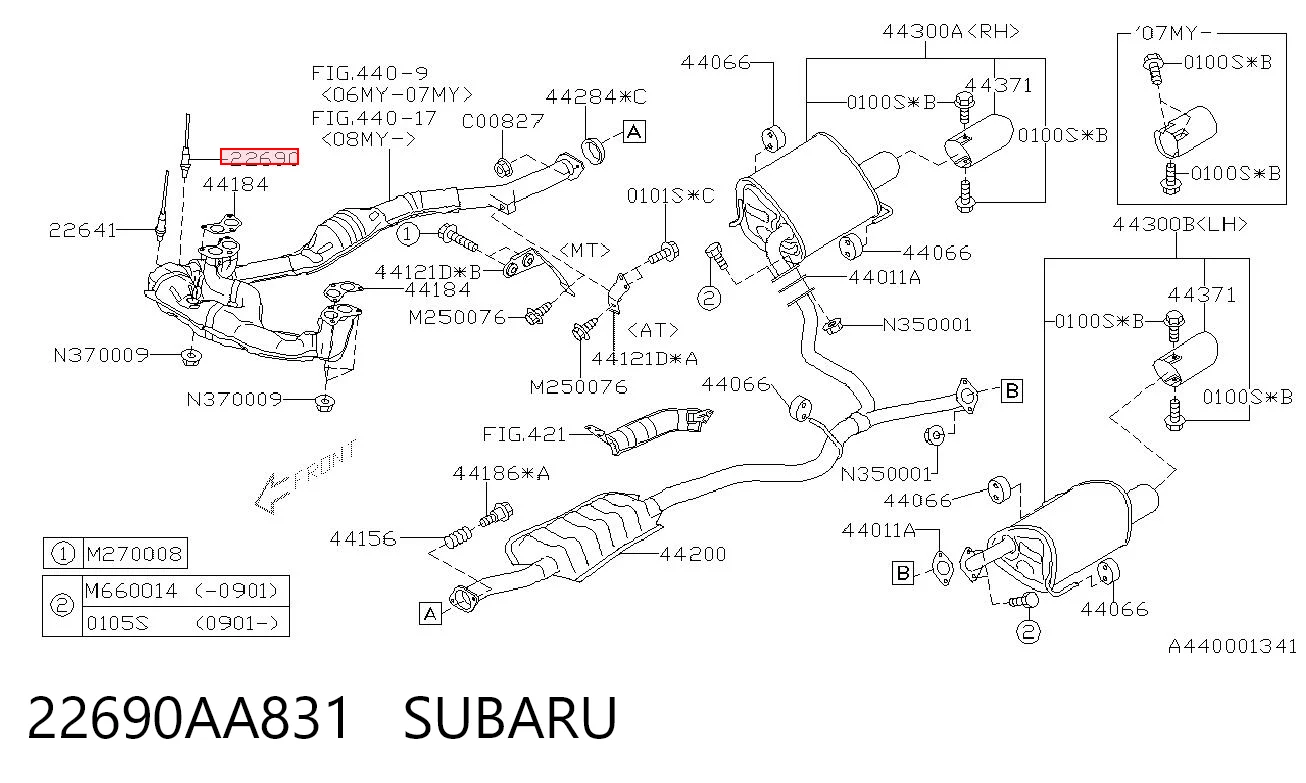 22690AA831 Subaru Sonda lambda, sensor esquerdo de oxigênio até o catalisador