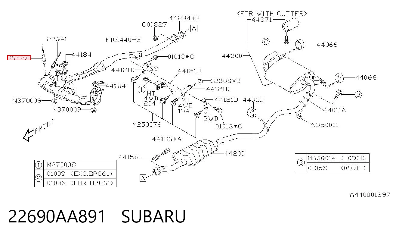 22690AA891 Subaru Sonda lambda, sensor esquerdo de oxigênio até o catalisador