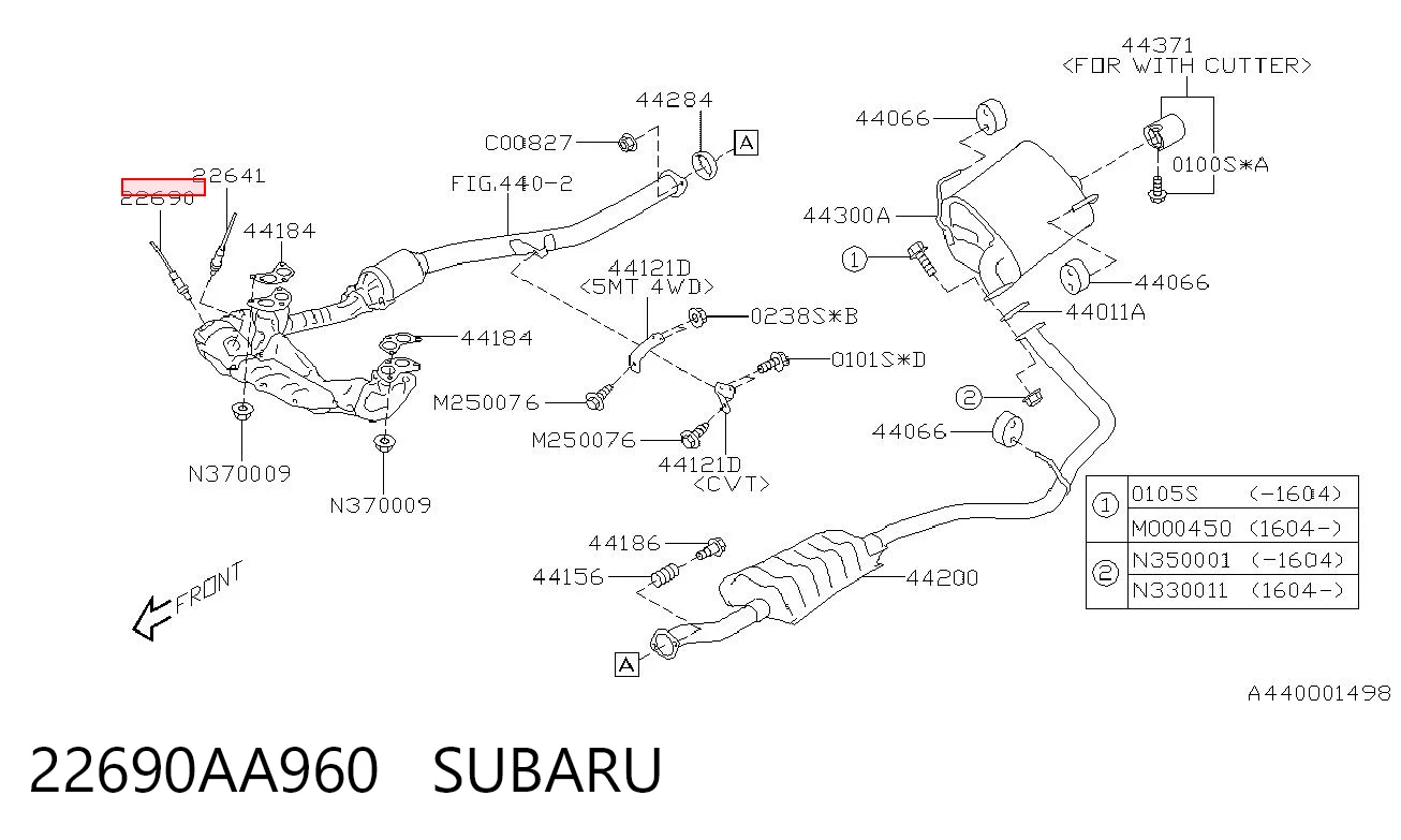 22690AA960 Subaru Sonda lambda, sensor esquerdo de oxigênio até o catalisador