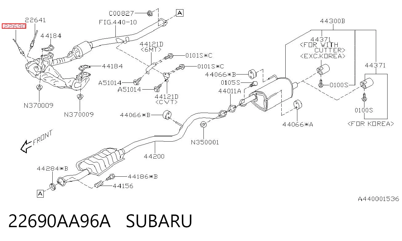 22690AA96A Subaru Sonda lambda, sensor esquerdo de oxigênio até o catalisador
