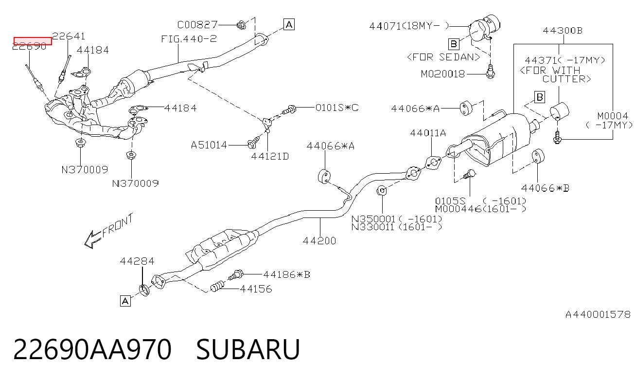 22690AA970 Subaru Sonda lambda, sensor esquerdo de oxigênio até o catalisador