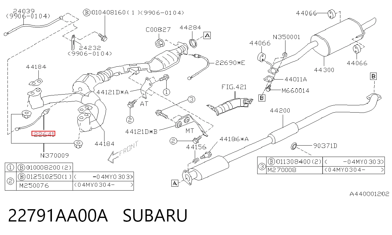 22791AA00A Subaru Sonda lambda, sensor de oxigênio até o catalisador