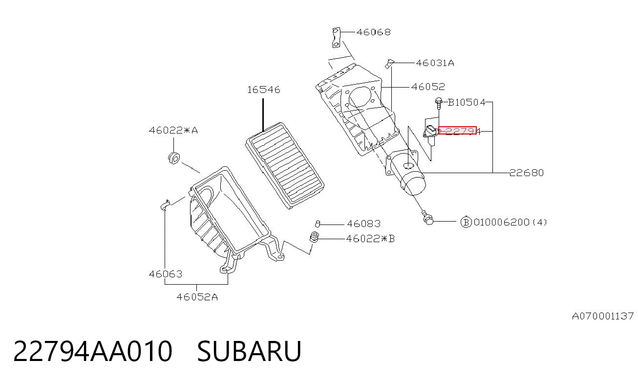 22794AA010 Subaru Sensor de fluxo (consumo) de ar, medidor de consumo M.A.F. - (Mass Airflow)