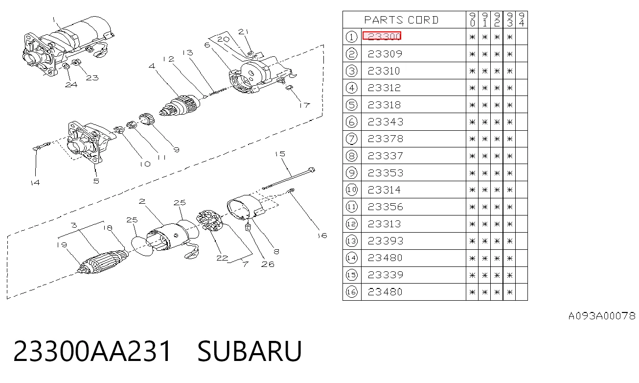 23300AA231 Subaru Motor de arranco