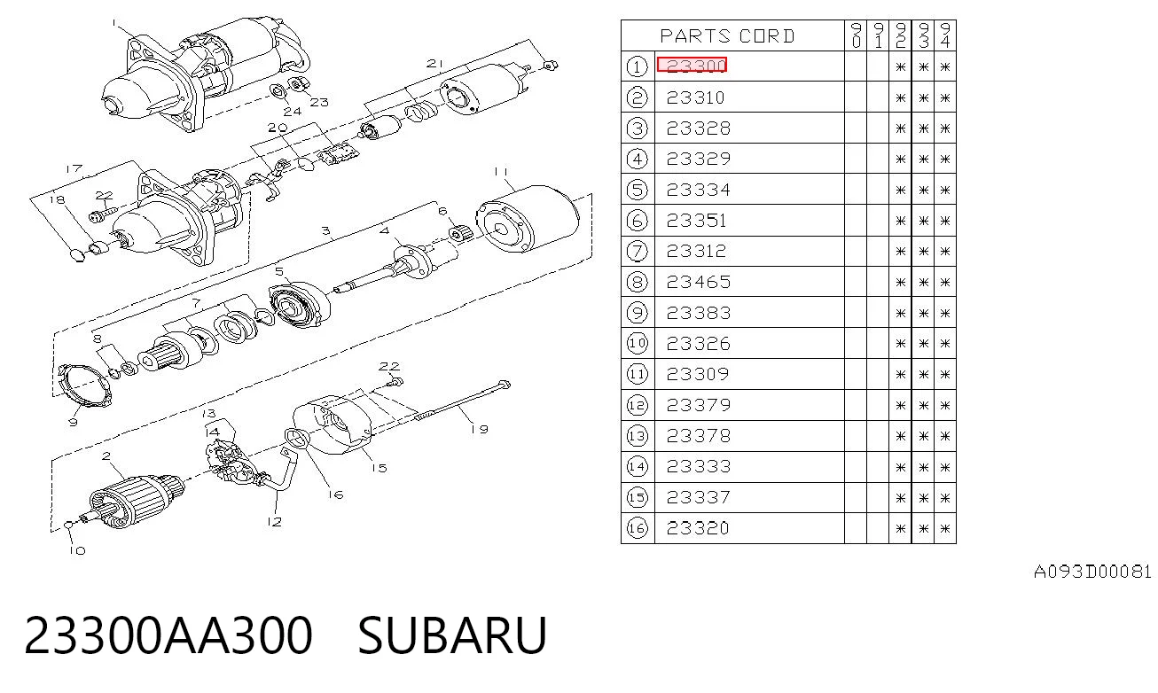 23300AA300 Subaru Motor de arranco