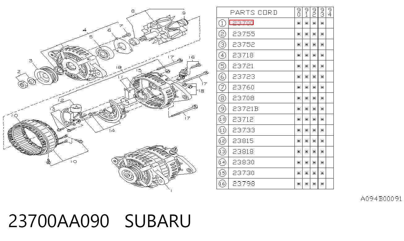 23700AA090 Subaru Gerador